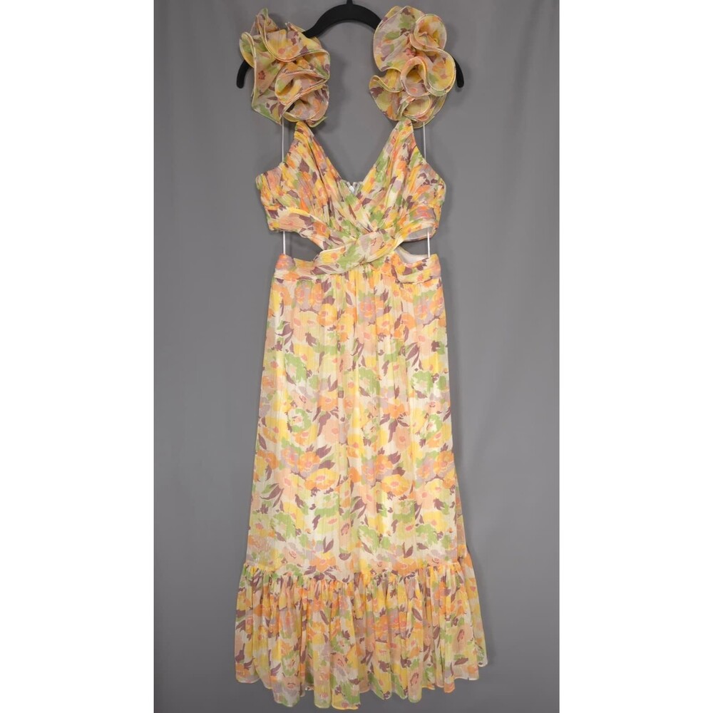 LIKELY Women's Floral Cutout Midi Dress 6 Ruffle‎ Strap Floral Multicolor